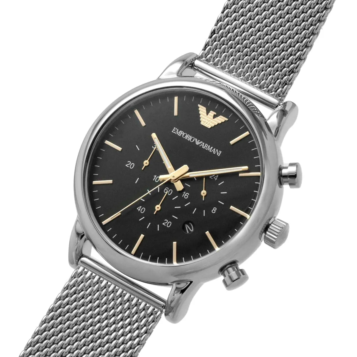 Emporio Armani Luigi Chronograph Black Dial Silver Mesh Men's Watch - AR11429