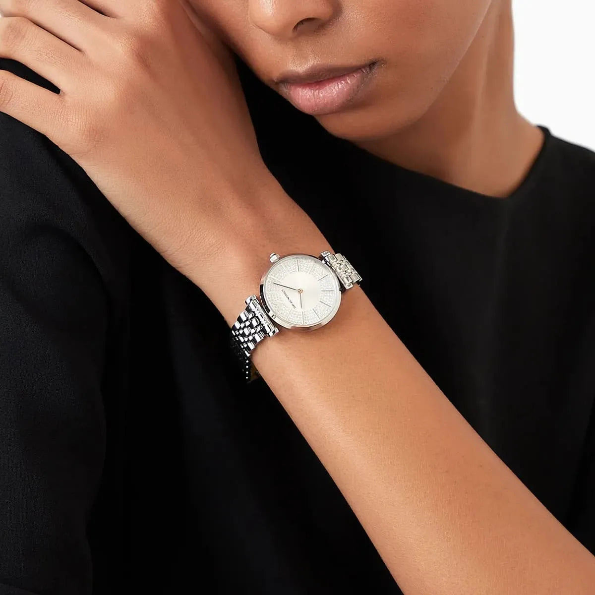 Emporio Armani Gianni T-Bar Sunray Silver Crystal Silver Women's Watch - AR11445