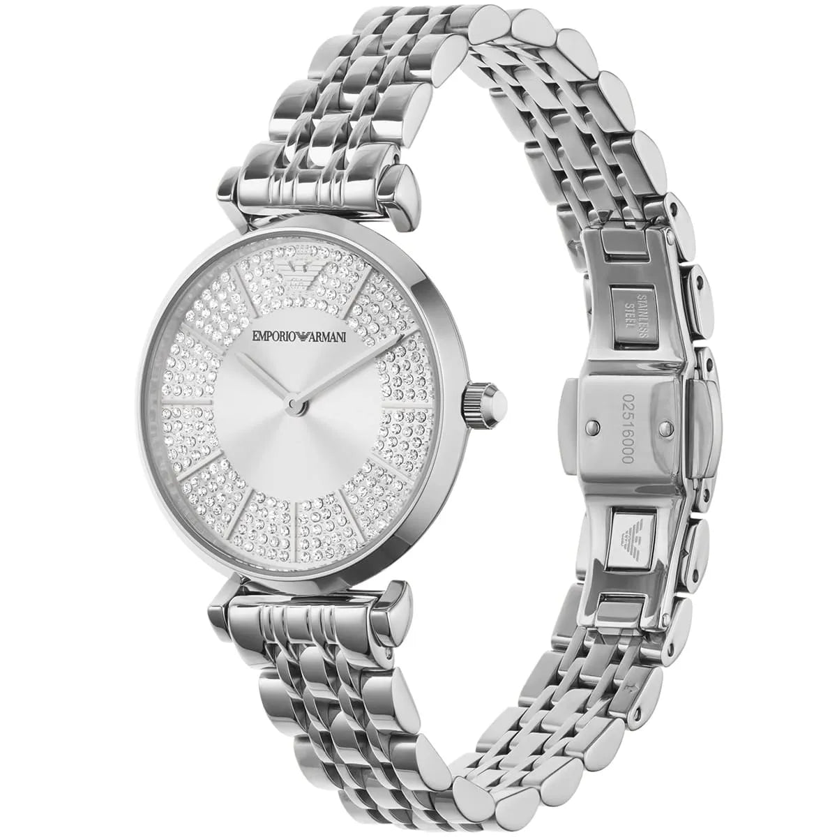 Emporio Armani Gianni T-Bar Sunray Silver Crystal Silver Women's Watch - AR11445
