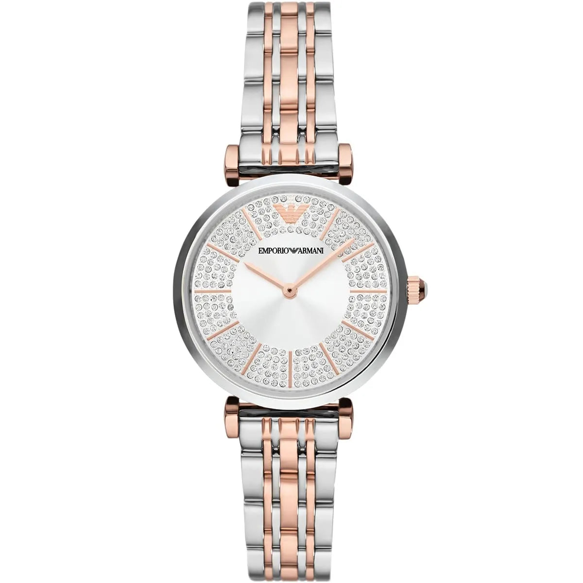 Emporio Armani Gianni T-Bar Silver Sunray Crystal Dial Two-tone Women's Watch - AR11537