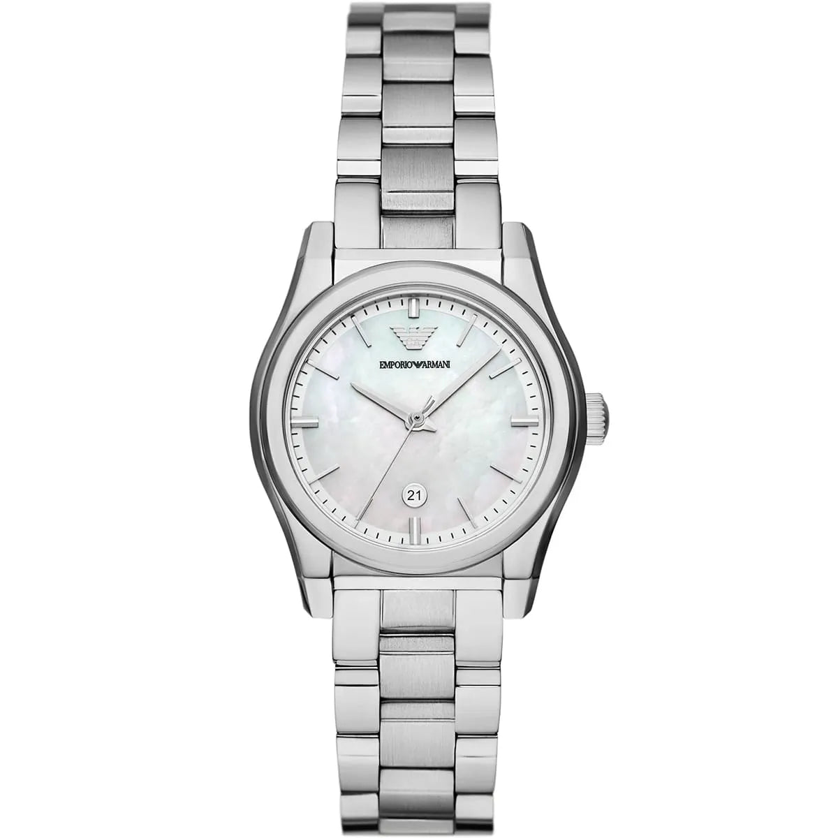 Emporio Armani Federica women's watch with white mother-of-pearl dial and silver stainless steel bracelet