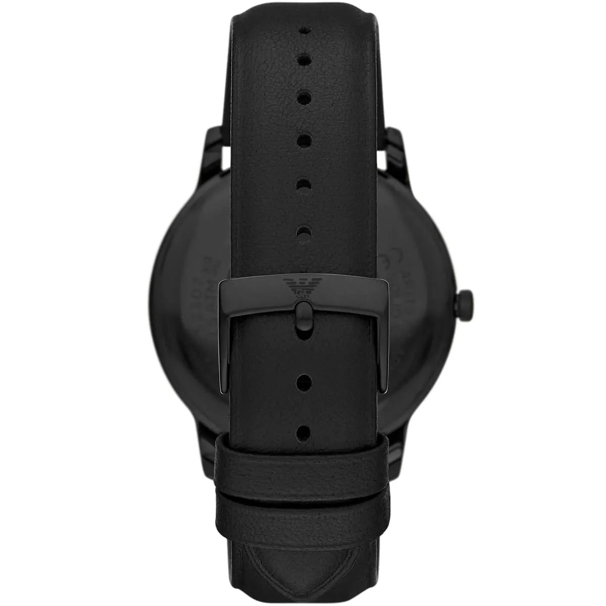 Emporio Armani AR11573 watch caseback view showing brand engraving and leather strap