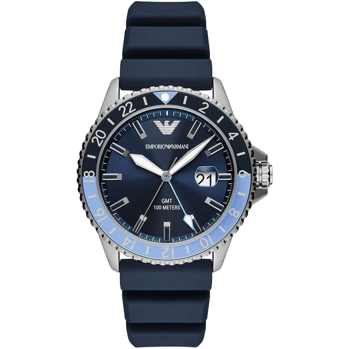 Emporio Armani Sea Explorer GMT Blue Silicone Men's Watch - AR11592