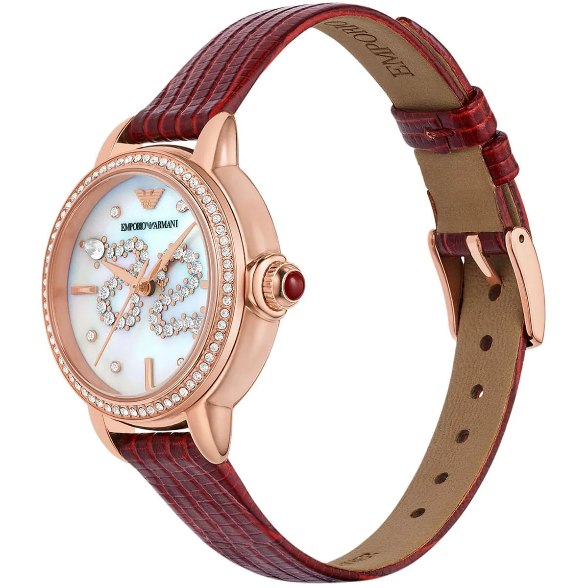 Emporio Armani Mia Snake Motif Dial Red Genuine Leather Women's Watch - AR11646