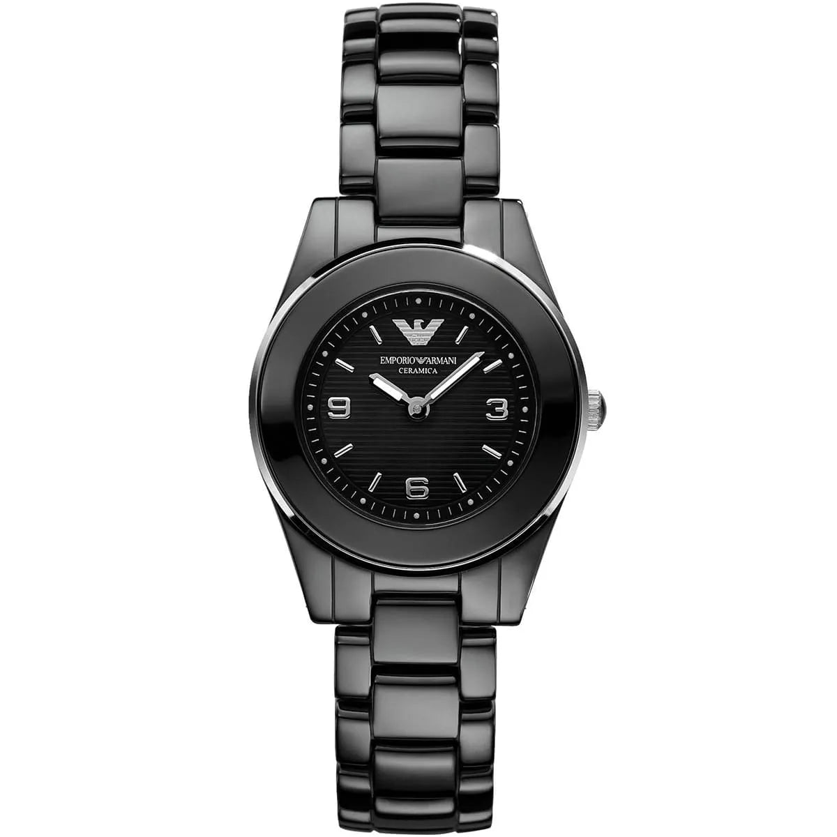 Emporio Armani Leo Small black ceramic women's watch with black dial and ceramic strap