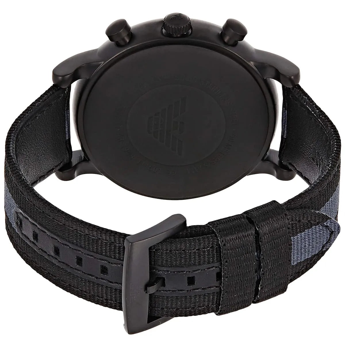 Emporio Armani Luigi Chronograph Matte Black Dial Striped Nylon on Leather Men's Watch - AR1948