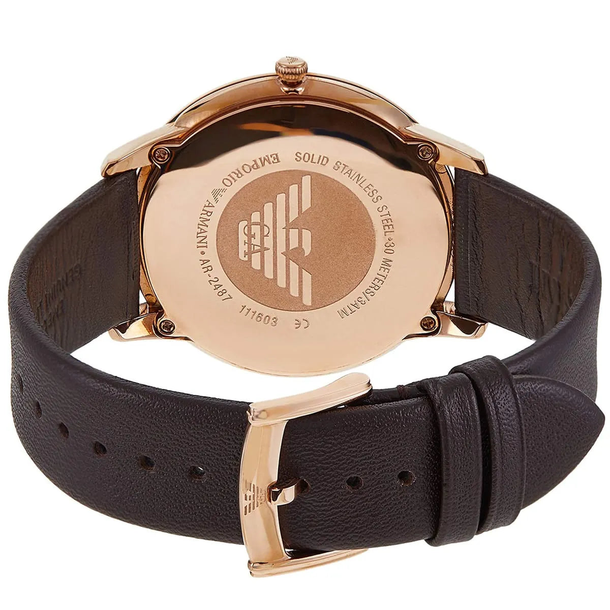 Emporio Armani Classic White Dial Brown Genuine Leather Men's Watch - AR2487