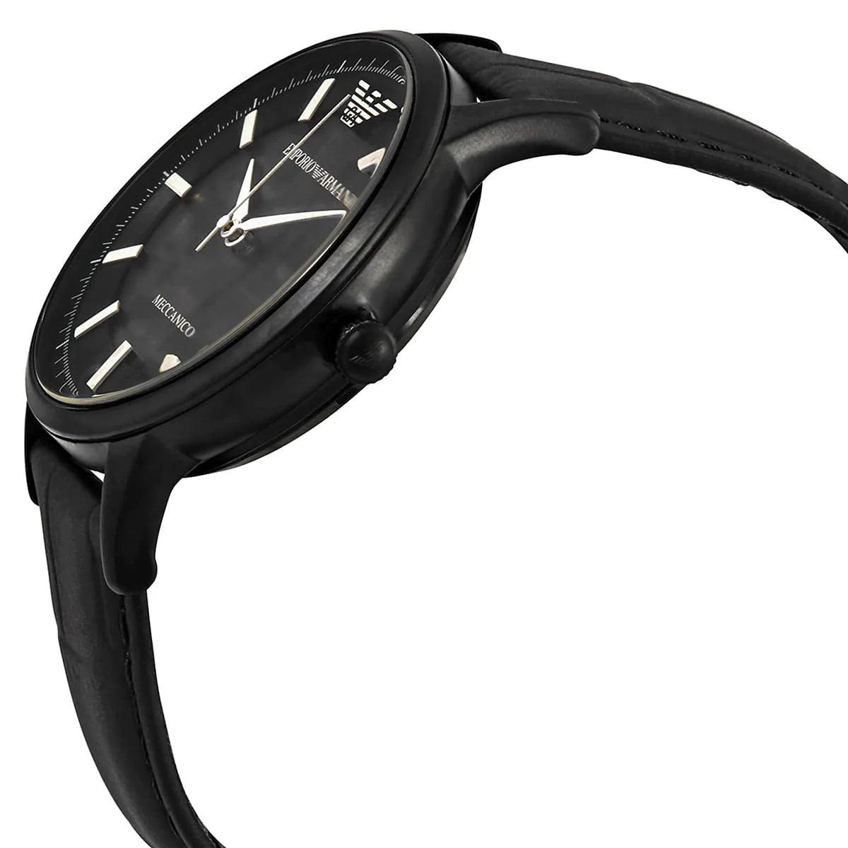 Emporio Armani Renato Automatic Skeleton Black Genuine Leather Men's Watch - AR60042