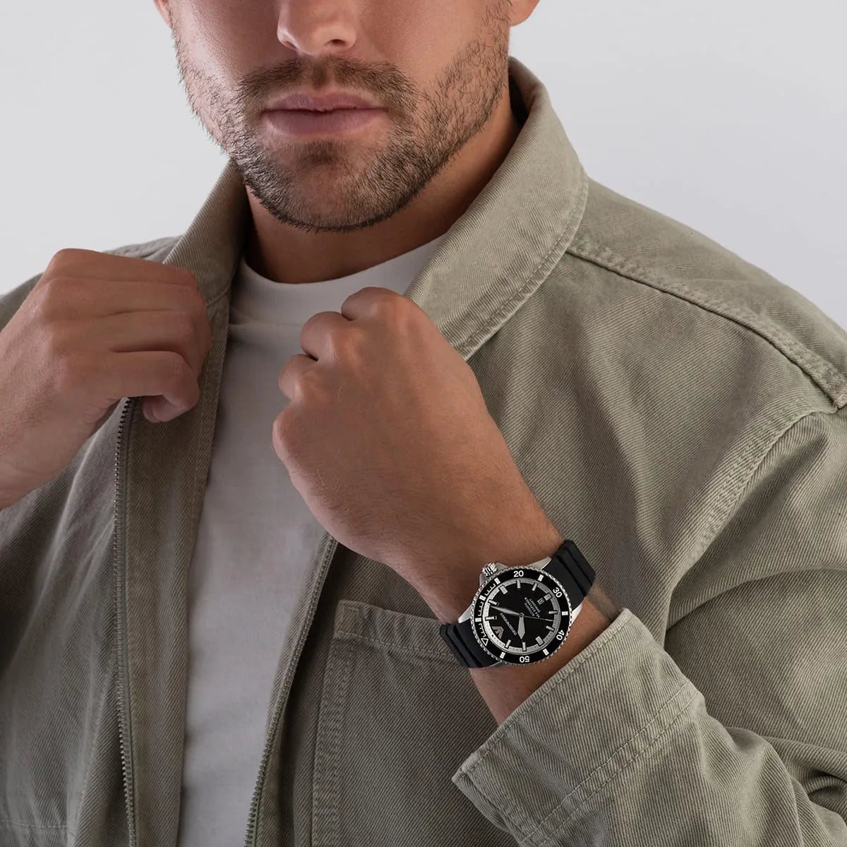 Emporio Armani Sea Explorer Automatic Black Dial Black Silicone Strap Men's Watch - AR60078