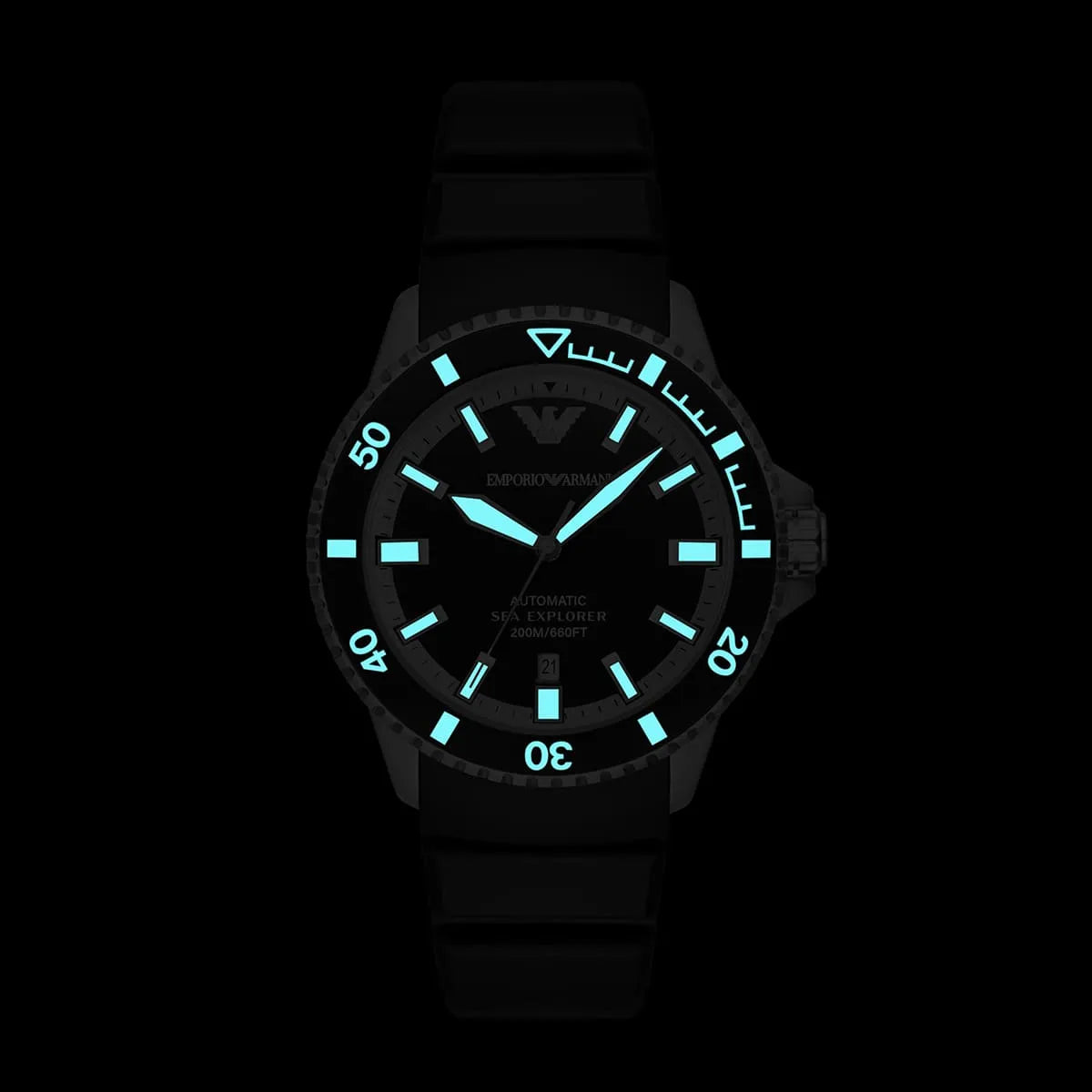 Emporio Armani Sea Explorer Automatic Black Dial Black Silicone Strap Men's Watch - AR60078