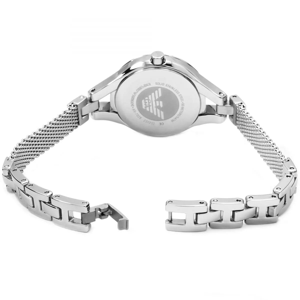 Emporio Armani Chiara Silver Mesh Bracelet Dark MOP Dial Women's Watch - AR7328