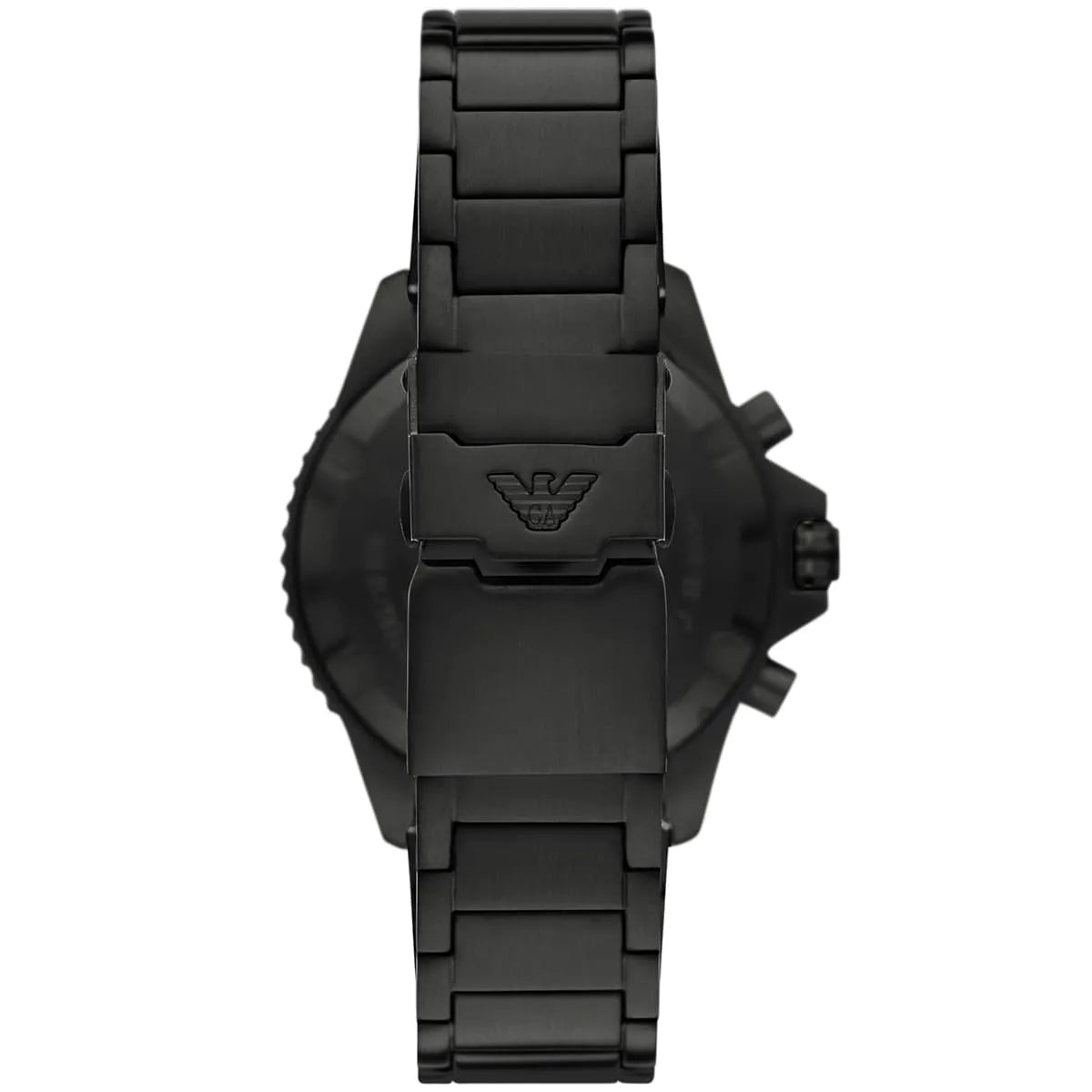 AR80050 caseback view showing stainless steel back and Emporio Armani logo