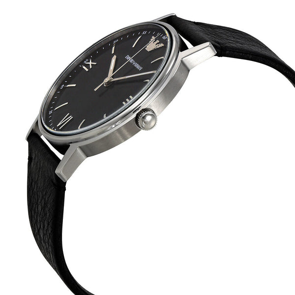 Emporio Armani Kappa Black Dial Black Leather Men's Watch #AR11013 - Watches of Australia #2