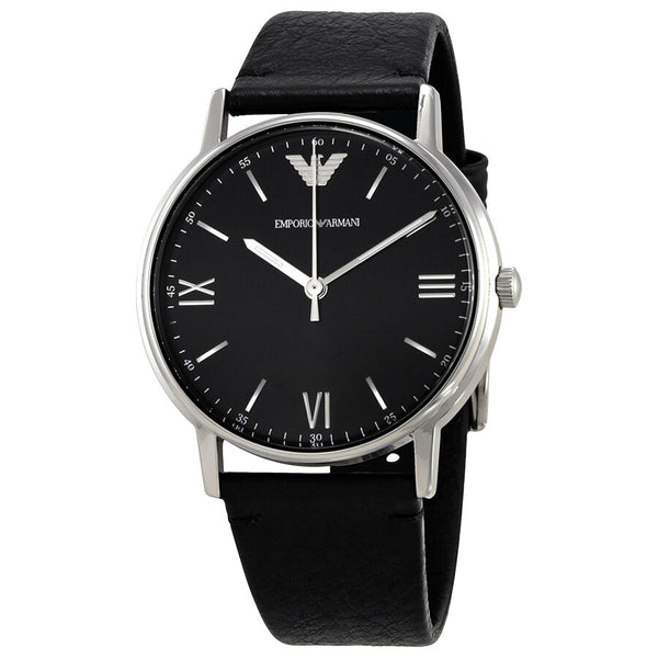 Emporio Armani Kappa Black Dial Black Leather Men's Watch #AR11013 - Watches of Australia