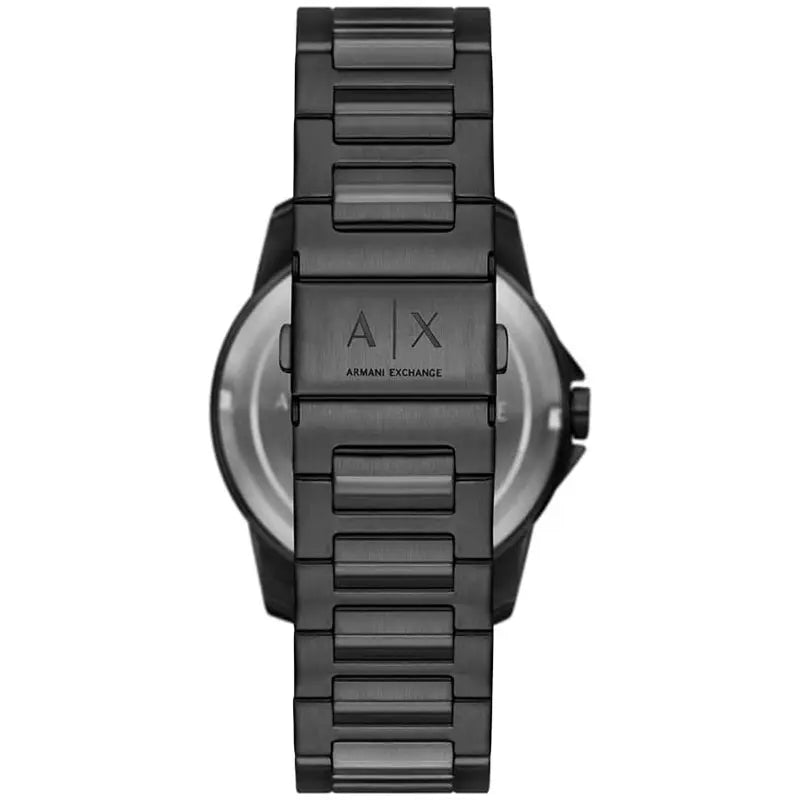 Case back view of Armani Exchange AX1738 watch showing Armani Exchange branding
