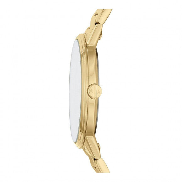 AX2707 watch side profile showing slim case and gold-tone bracelet