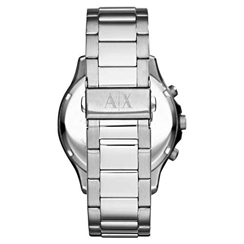 Armani Exchange Banks watch caseback view showing stainless steel bracelet