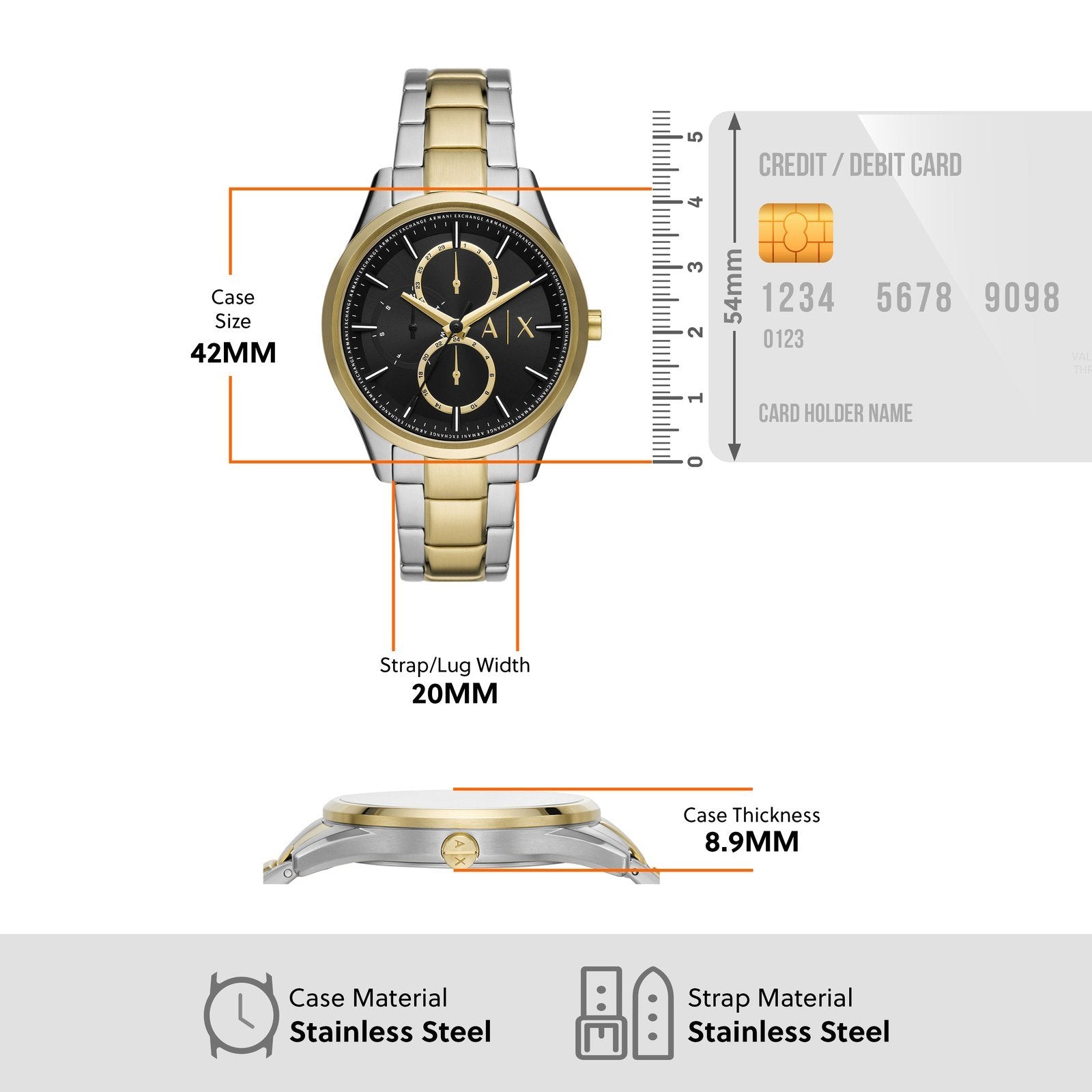 Armani Exchange Dante Multifunction Black Dial Two-Tone Watch - AX1865
