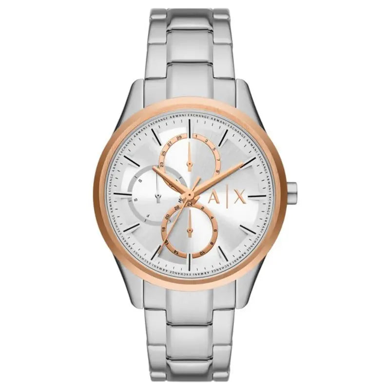 Armani Exchange Dante AX1870 multifunction watch with silver dial and rose gold bezel