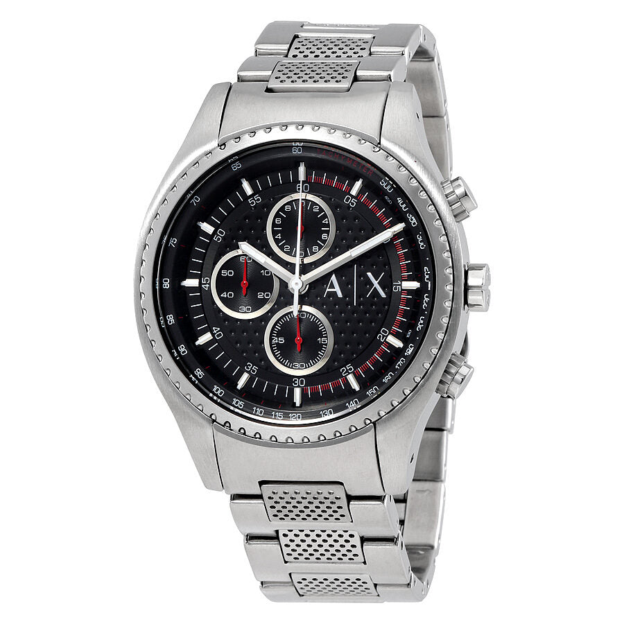 Armani Exchange The Driver chronograph men's watch with black dial and stainless steel bracelet