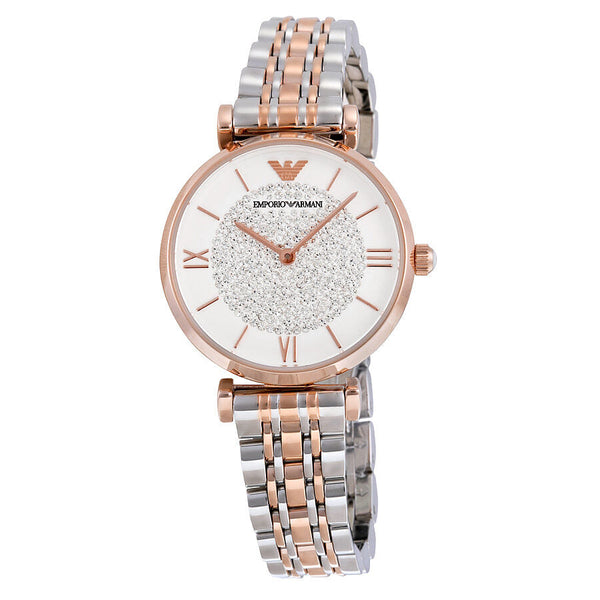 Armani White Crystal Pave Dial Two-tone Ladies Watch #AR1926 - Watches of Australia