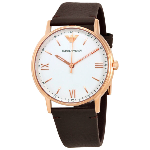 Emporio Armani Kappa White Dial Dark Brown Leather Men's Watch #AR11011 - Watches of Australia