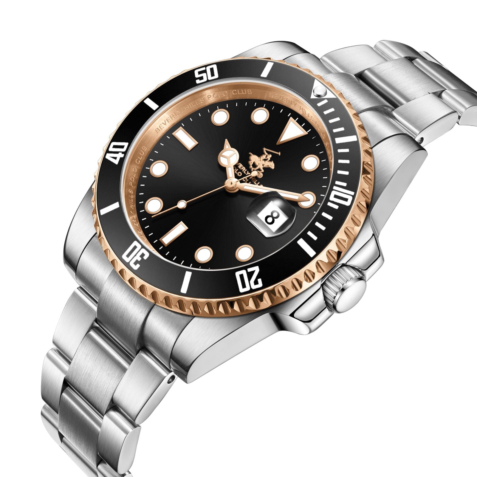 Beverly Hills  Polo Club Waterproof Black Dial Silver Date Watch - BP3791X.550