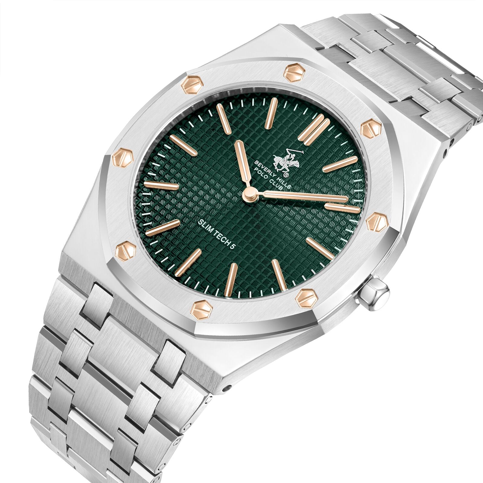 Beverly Hills Polo Club Slim Tech 5 Green Dial Silver Watch - BP3825X.370