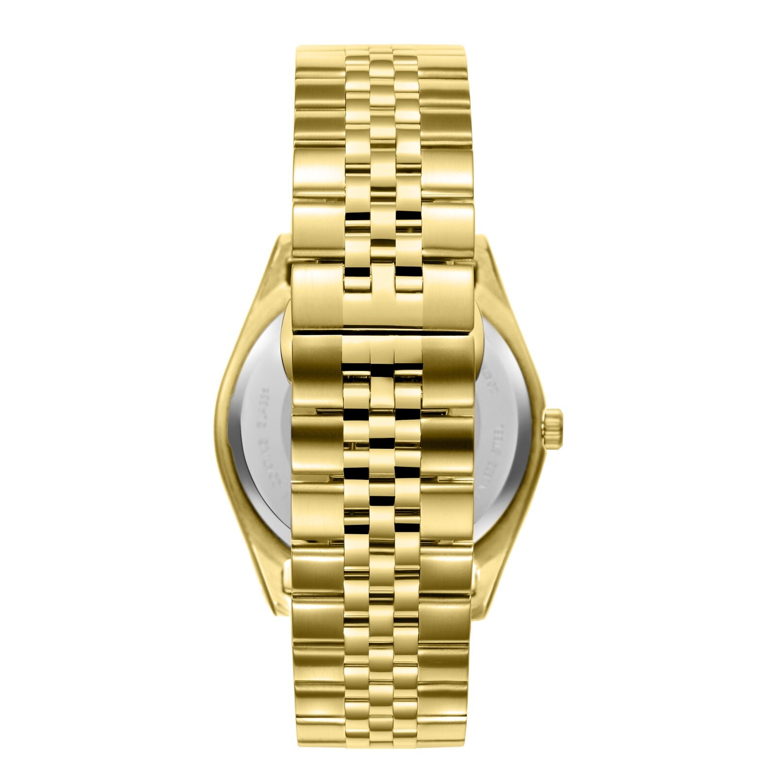 Slim Tech 5 watch caseback showing gold-tone case and bracelet clasp detail