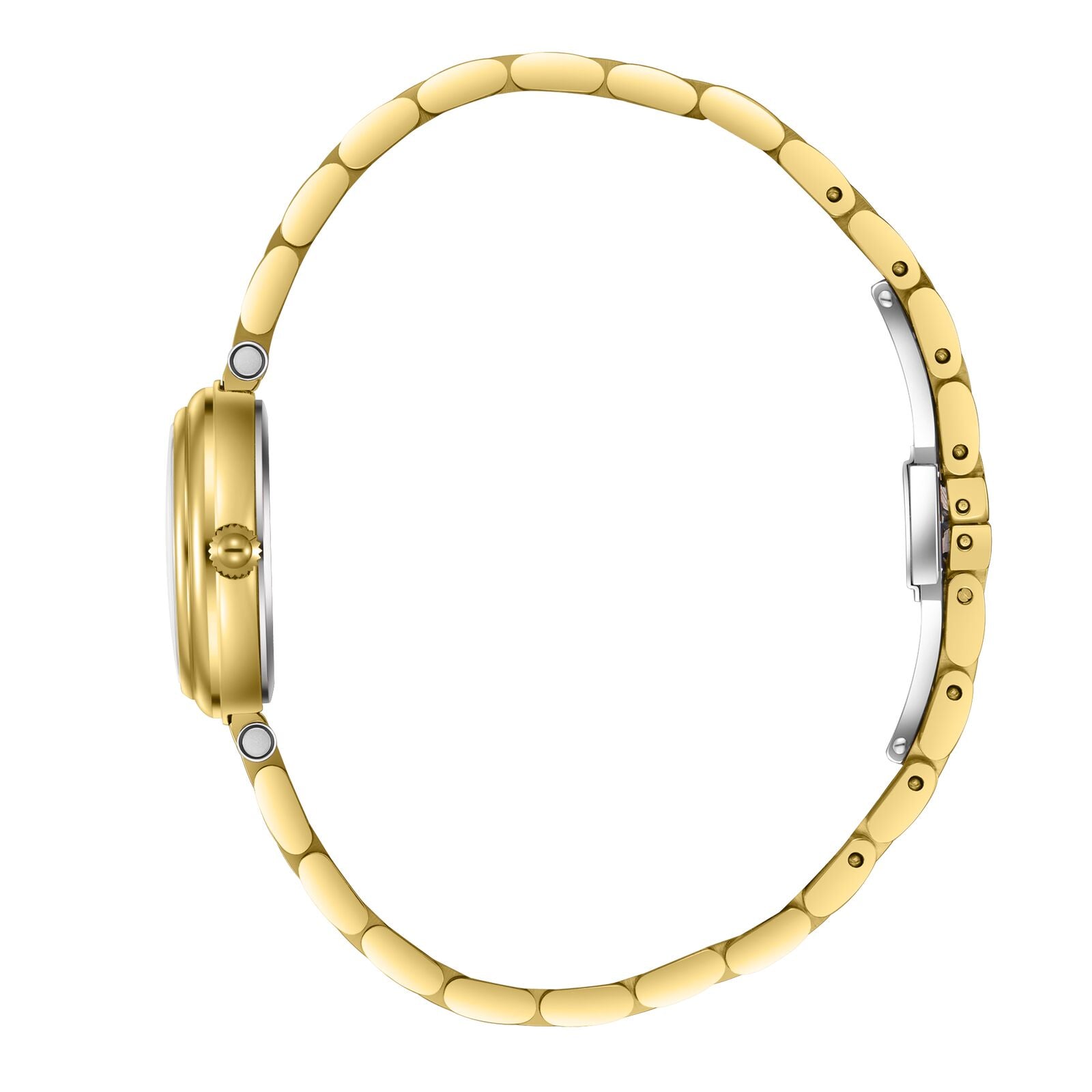 Beverly Hills Polo Club BP3838X.120 watch side profile showing case and two-tone gold bracelet