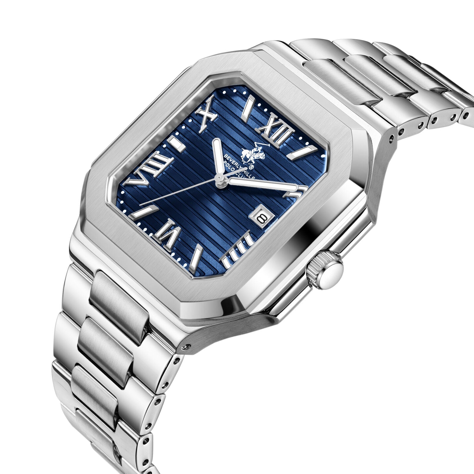 Side angle view of Beverly Hills Polo Club BP3845X.390 watch showing square case and bracelet