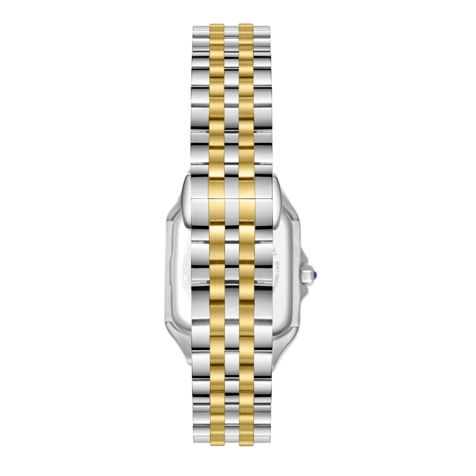 Two-tone steel and gold bracelet with rectangular case watch band detail