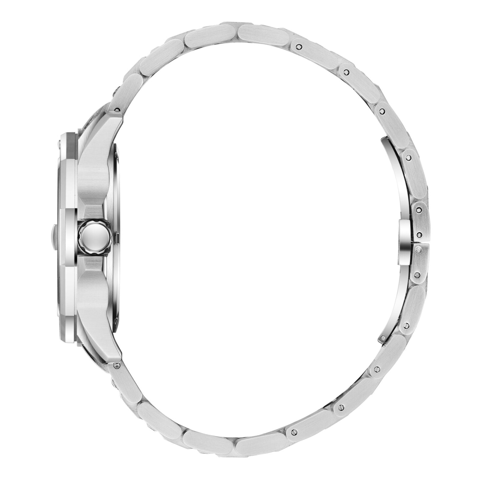 Beverly Hills Polo Club watch side profile displaying two-tone stainless steel bracelet and crown detail