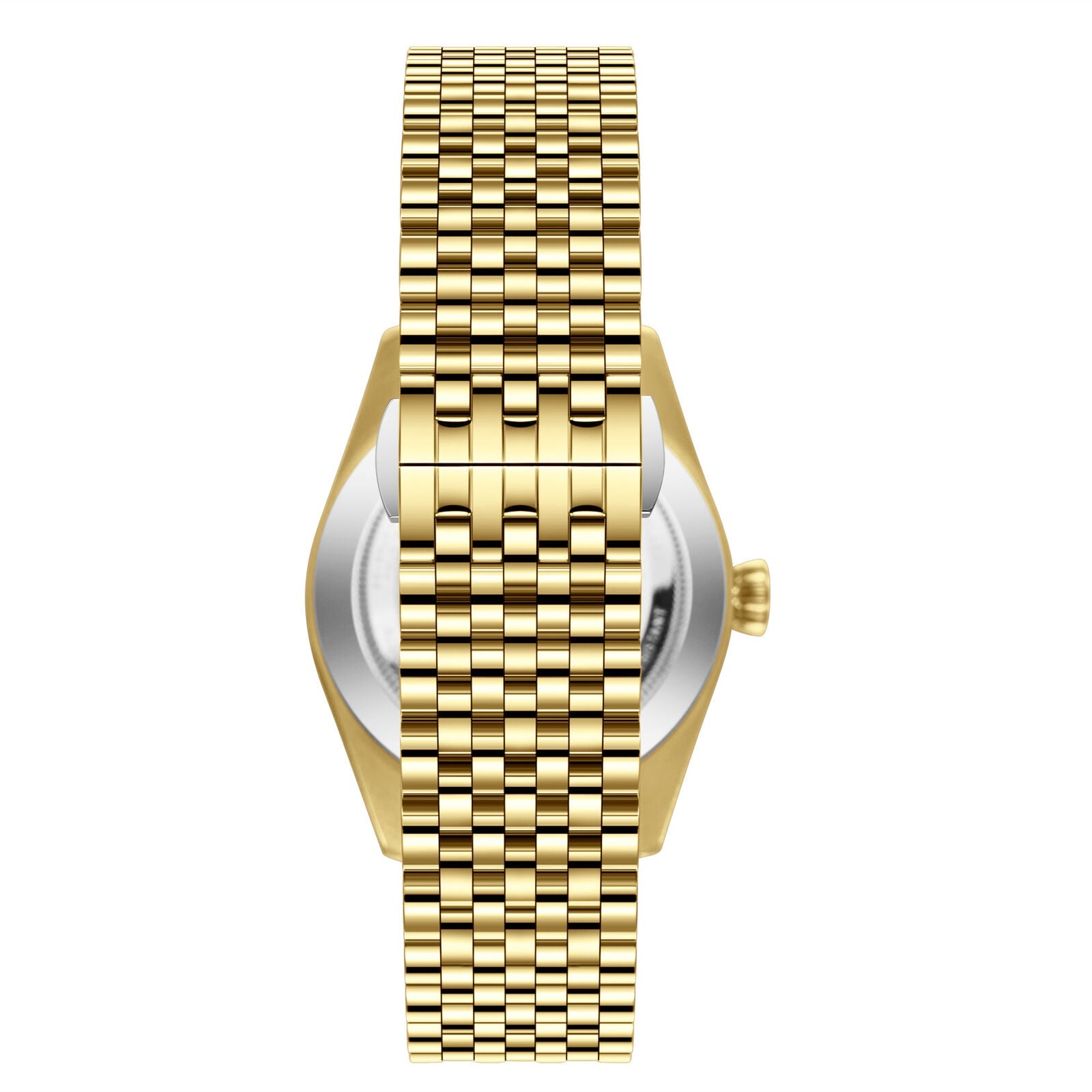 Side profile of Beverly Hills Polo Club gold watch with link bracelet