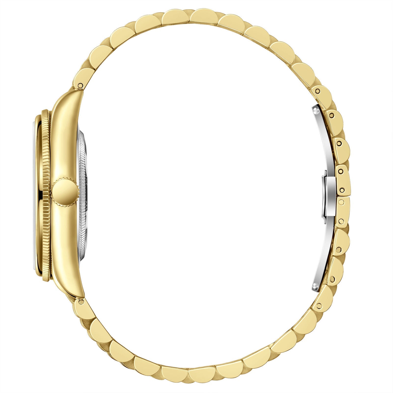 All-gold link bracelet and lugs of Beverly Hills Polo Club watch