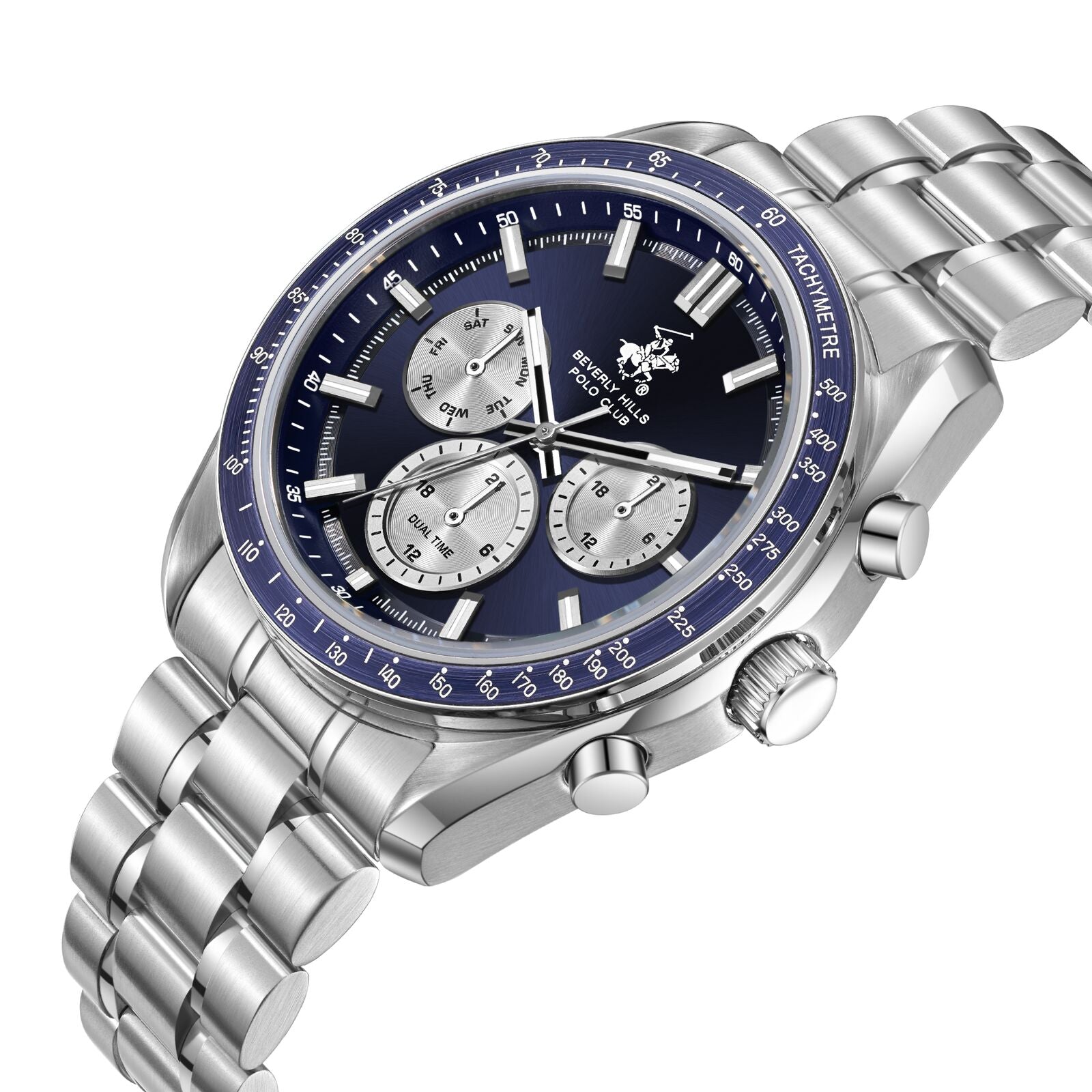 Beverly Hills Polo Club Blue Dial Silver Chrono Watch - BP3814X.390