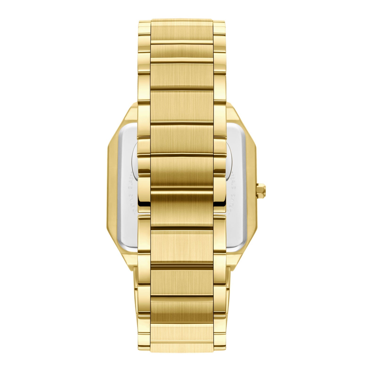 Gold link bracelet detail showing brushed finish and secure clasp