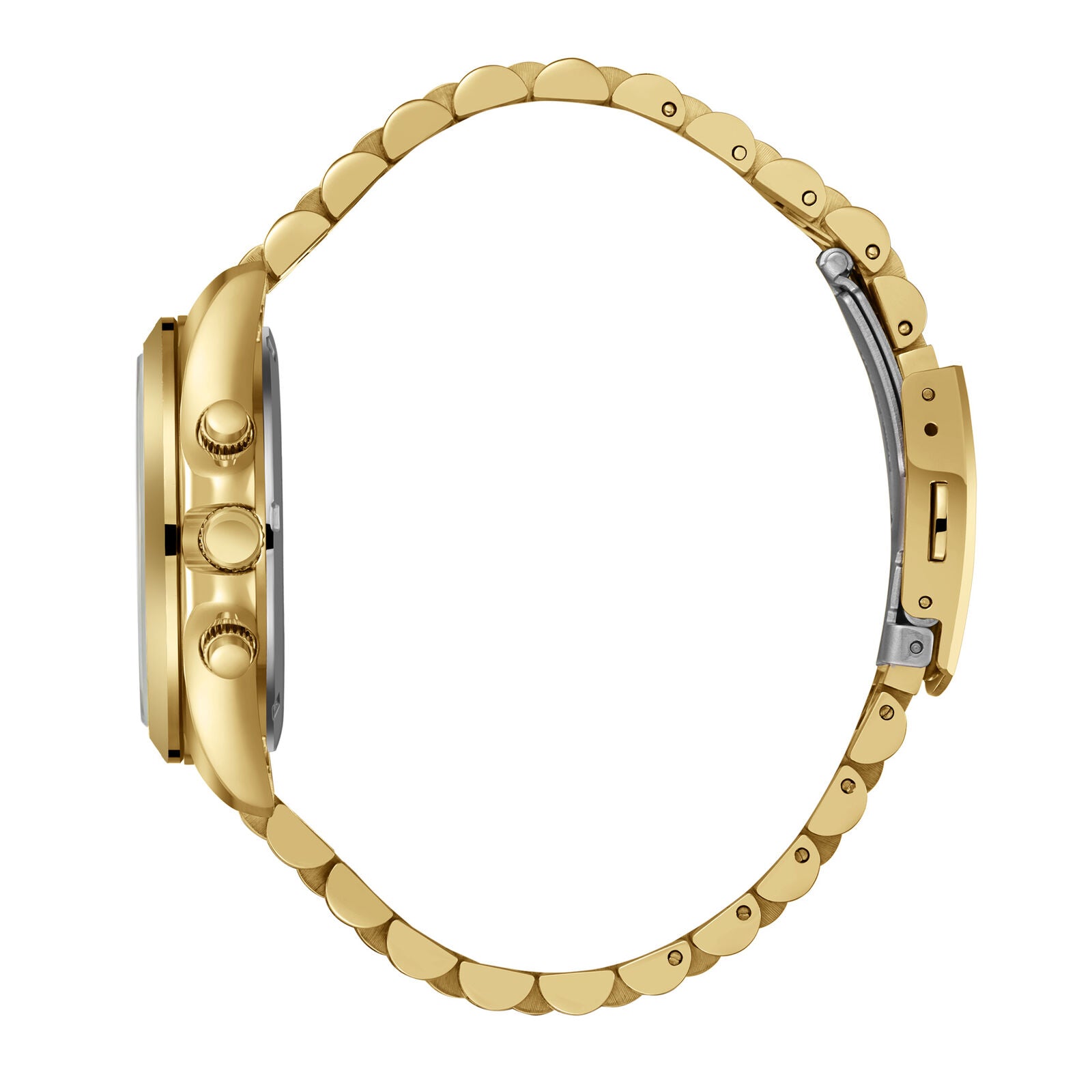 Gold bracelet strap of Beverly Hills Polo Club chronograph watch with link details