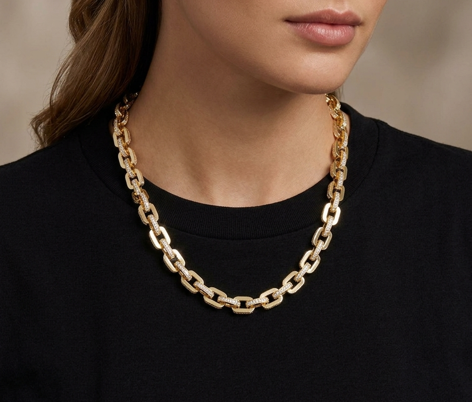 Big Daddy 10MM Anchor Mariner Bullet Diamond & Gold Link Iced Out Chain