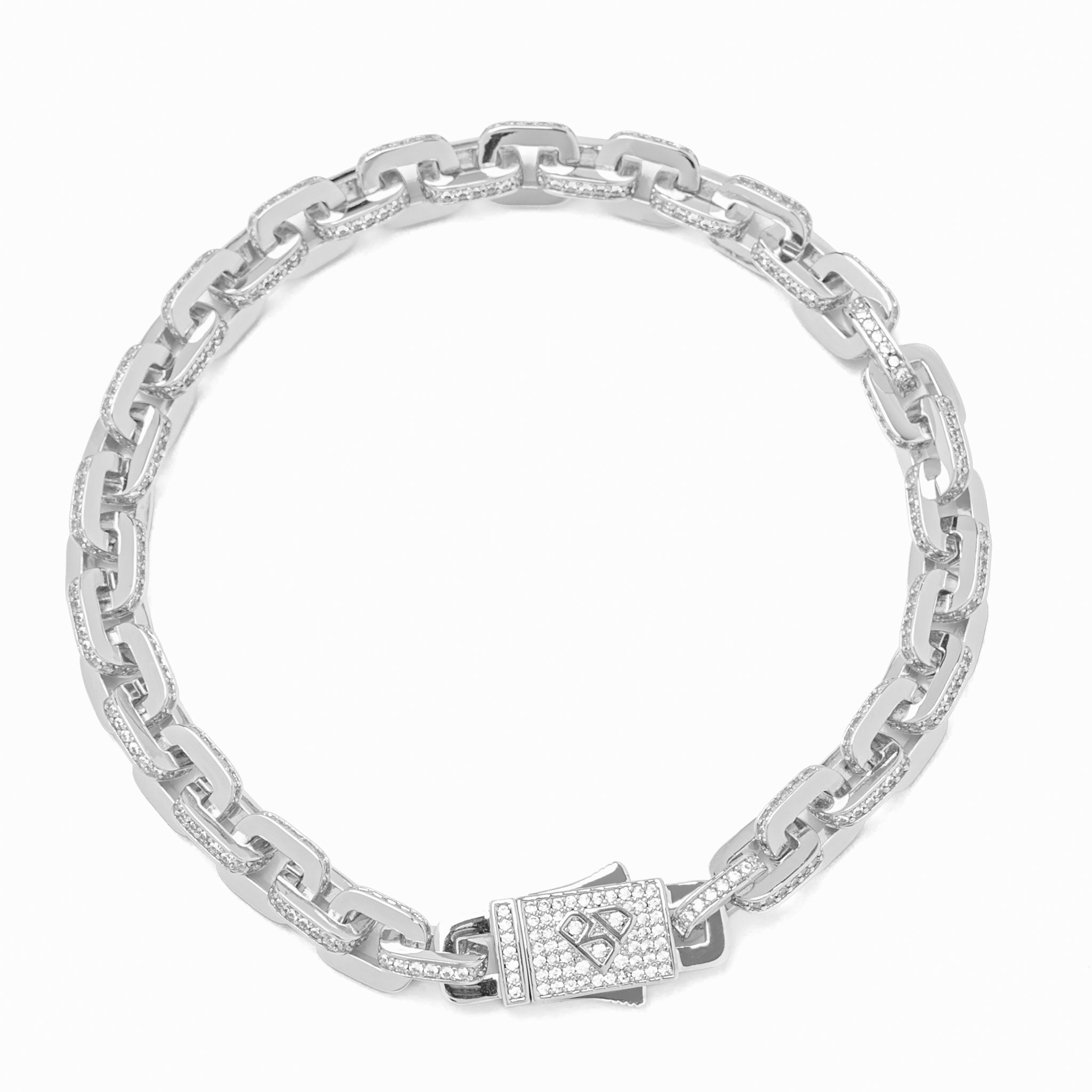 Big Daddy 10MM Anchor Mariner Bullet Diamond & Silver Link Iced Out Bracelet