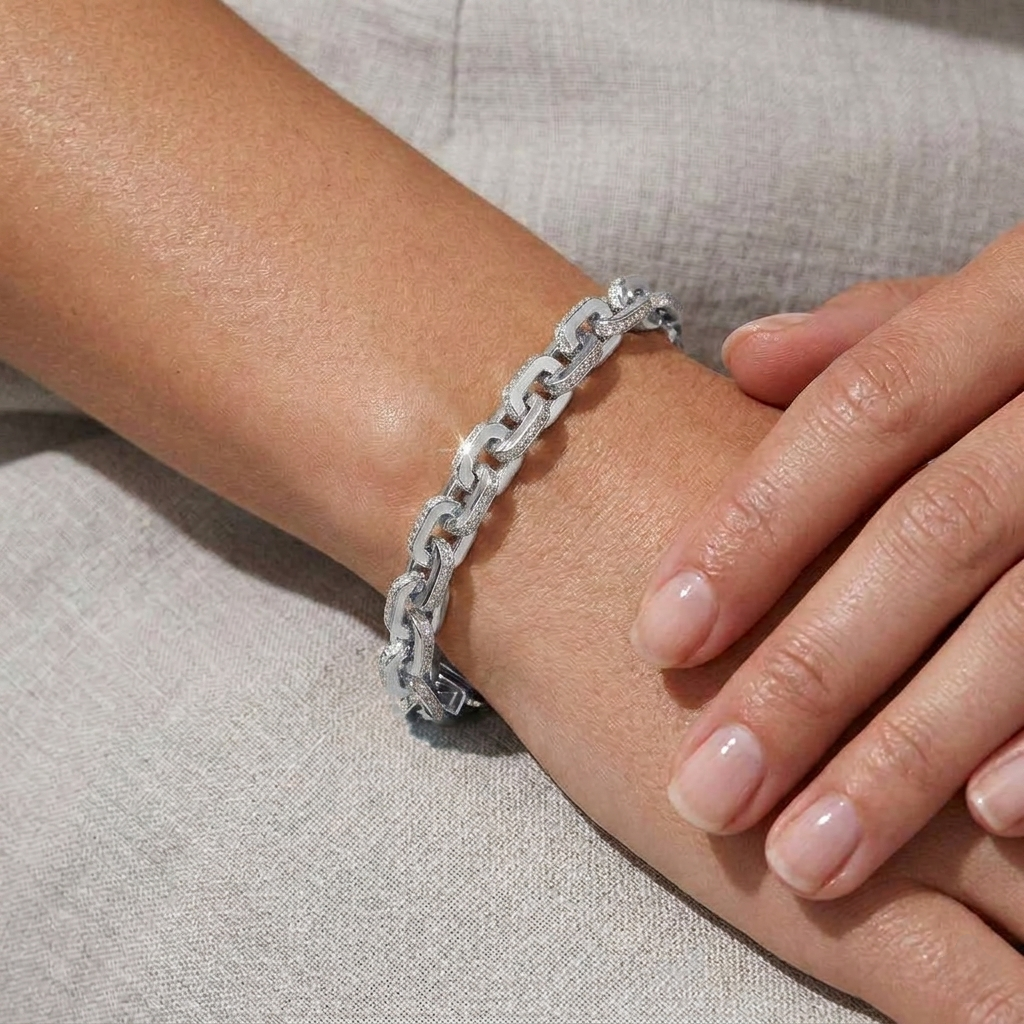Big Daddy 10MM Anchor Mariner Bullet Diamond & Silver Link Iced Out Bracelet