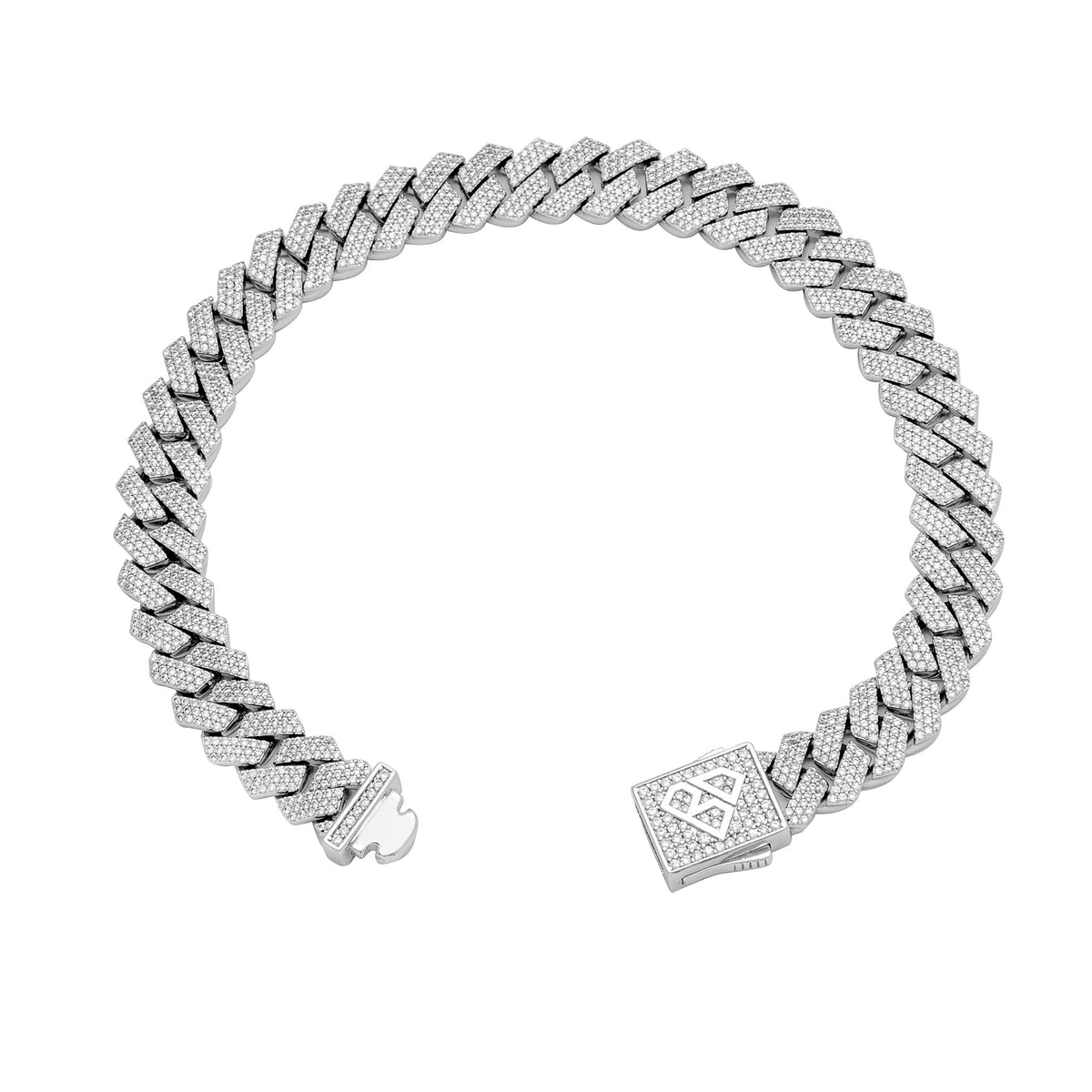 10MM Cuban bracelet angled view showing prong-set diamonds and clasp detail