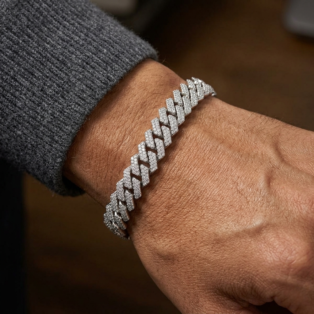 Big Daddy 10MM Cuban Diamond Prong Silver Bracelet