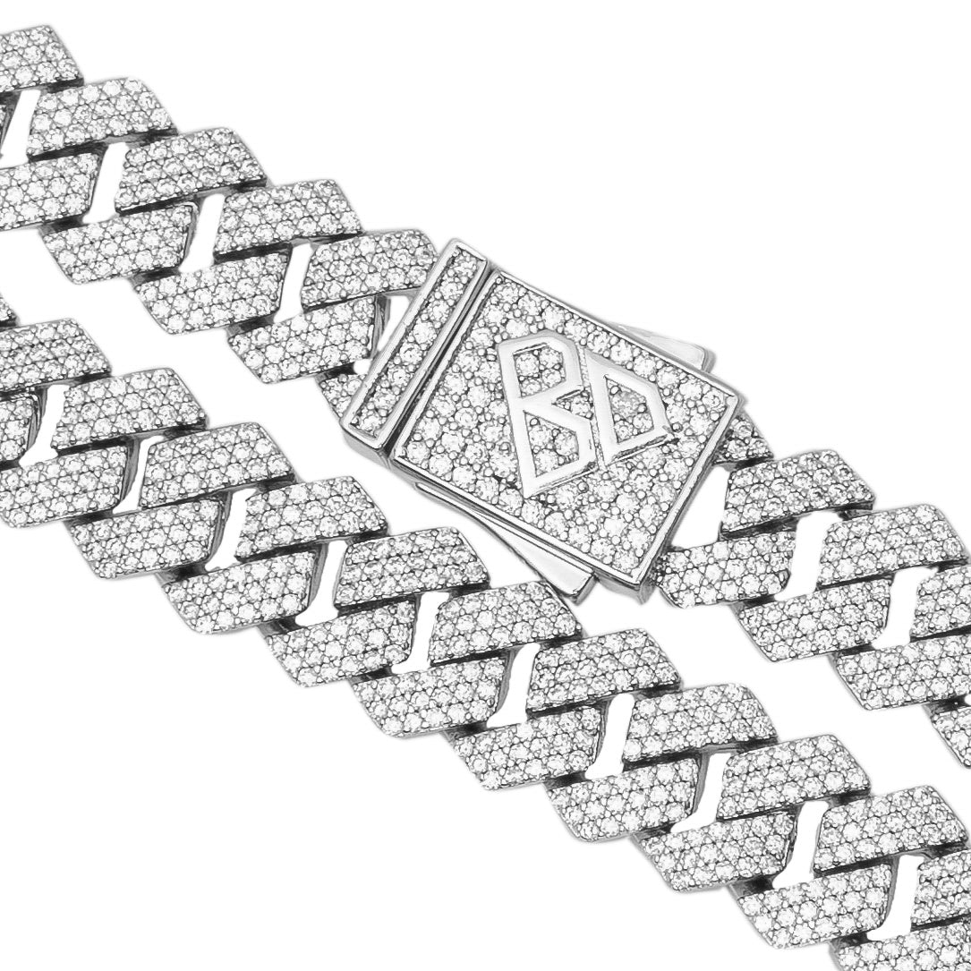 Big Daddy 10MM Cuban Diamond Prong Silver Iced Out Chain