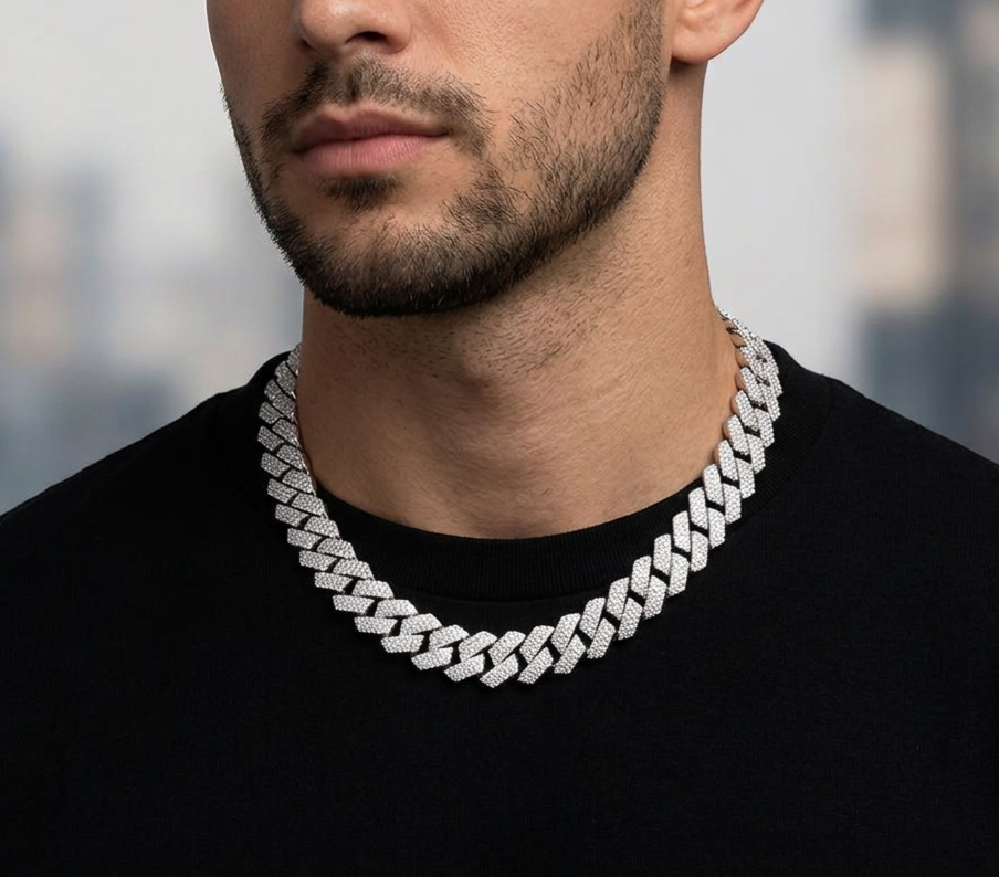 Big Daddy 10MM Cuban Diamond Prong Silver Iced Out Chain