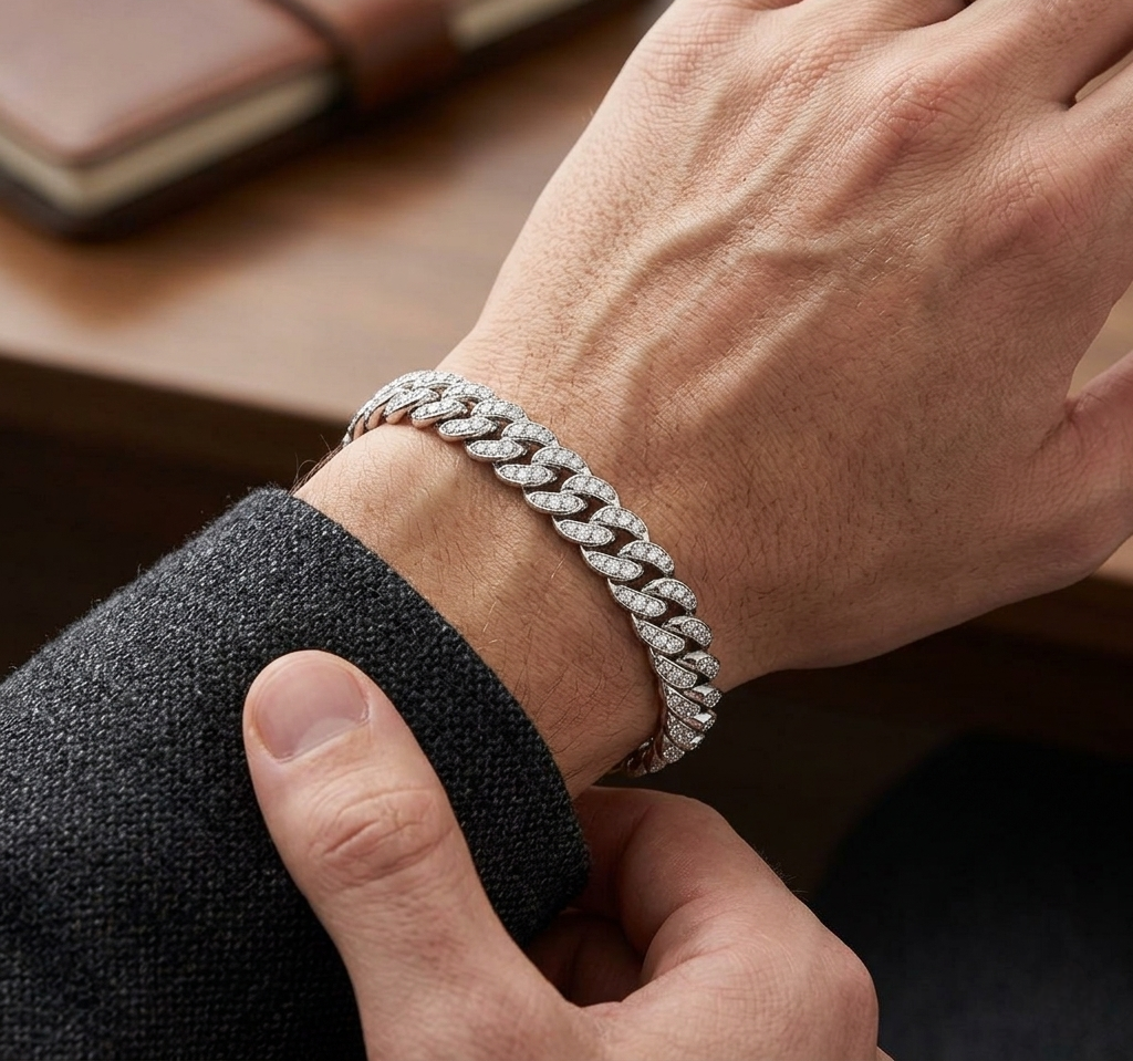Big Daddy 10MM Iced Out Cuban Link Silver Bracelet
