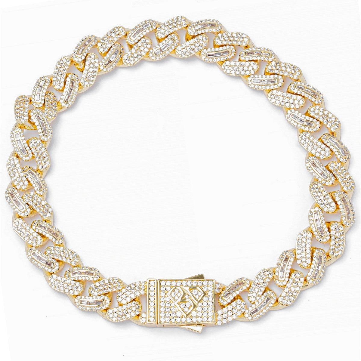 Big Daddy 10MM gold bracelet with baguette and diamond cubic zirconia iced out Cuban link design