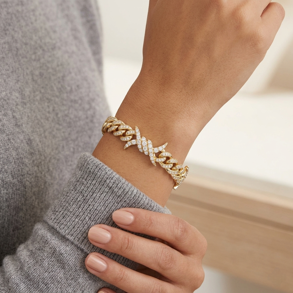 Big Daddy 10MM Spiked Horns Iced Out Gold Bracelet