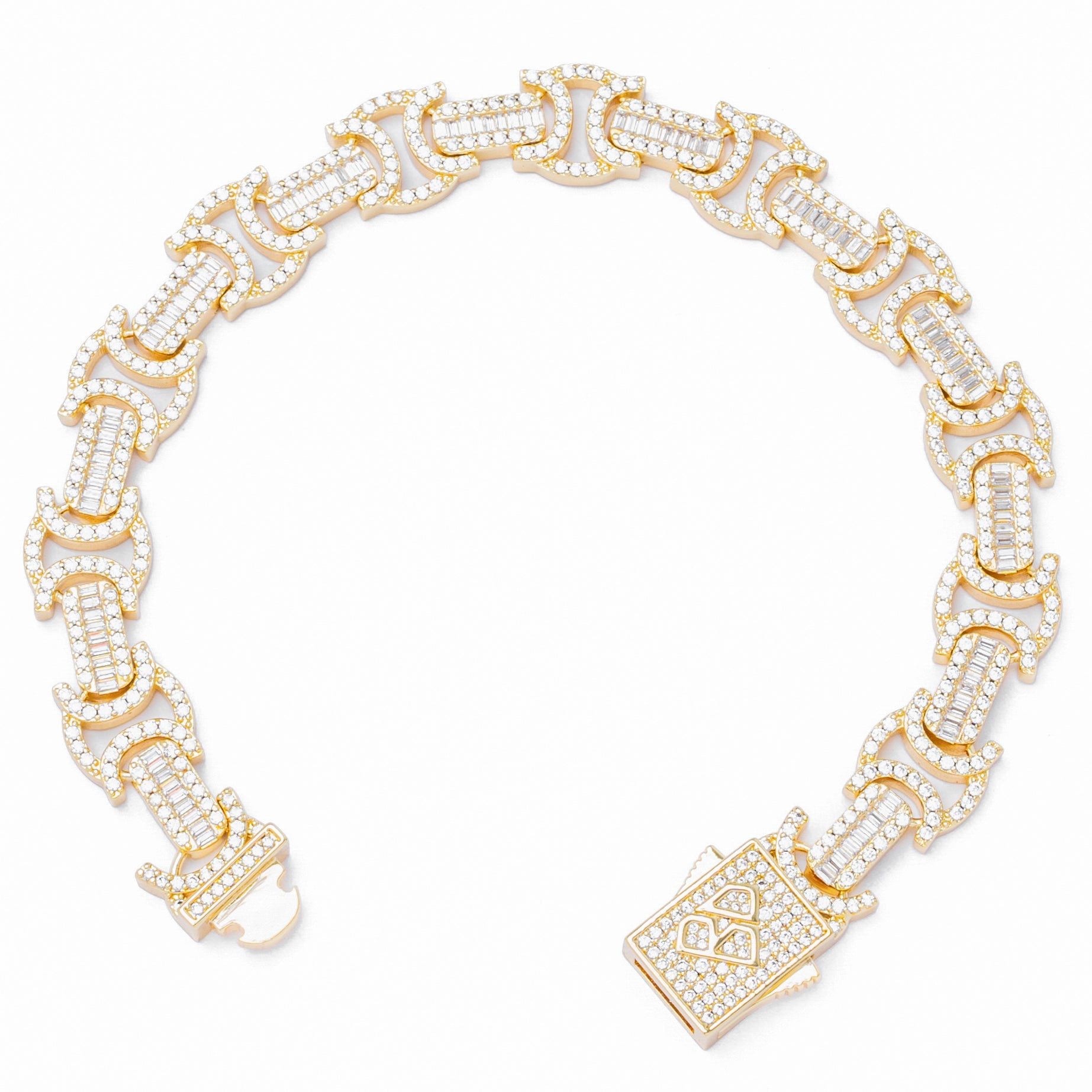 Big Daddy 12MM Baguette Byzantine Iced Out Gold Bracelet - Bracelet