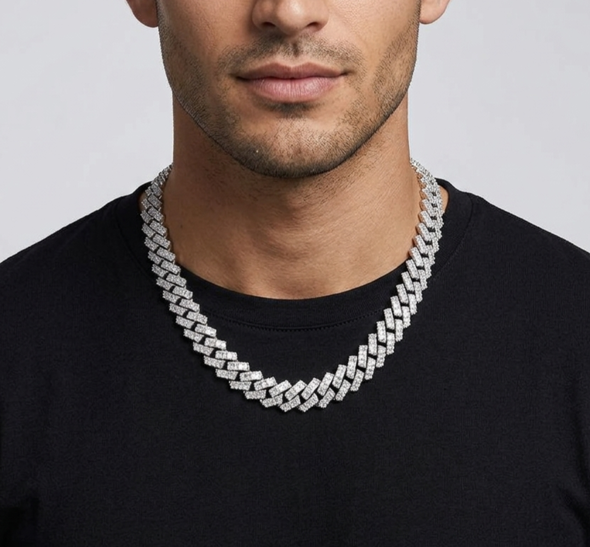 Big Daddy 12MM Baguette Cuban Diamond Silver Iced Out Chain